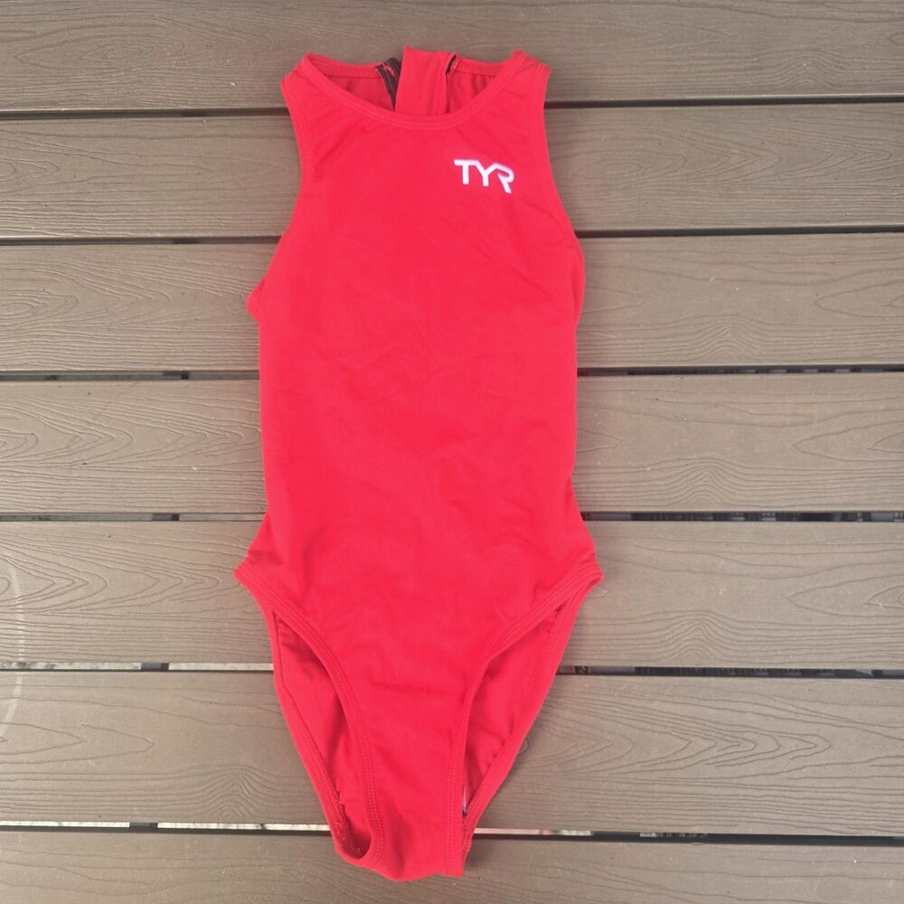 TYR Solid Red Youth Girl's Breakaway Suit Zipper Swimsuit SZ 26 New No Tag